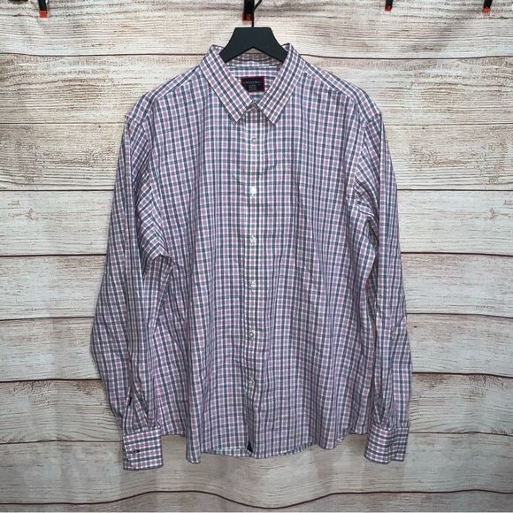 Untuckit Men's XL Long Sleeve Wrinkle Free Plaid Button Up Shirt Pink Blue - Picture 2 of 8